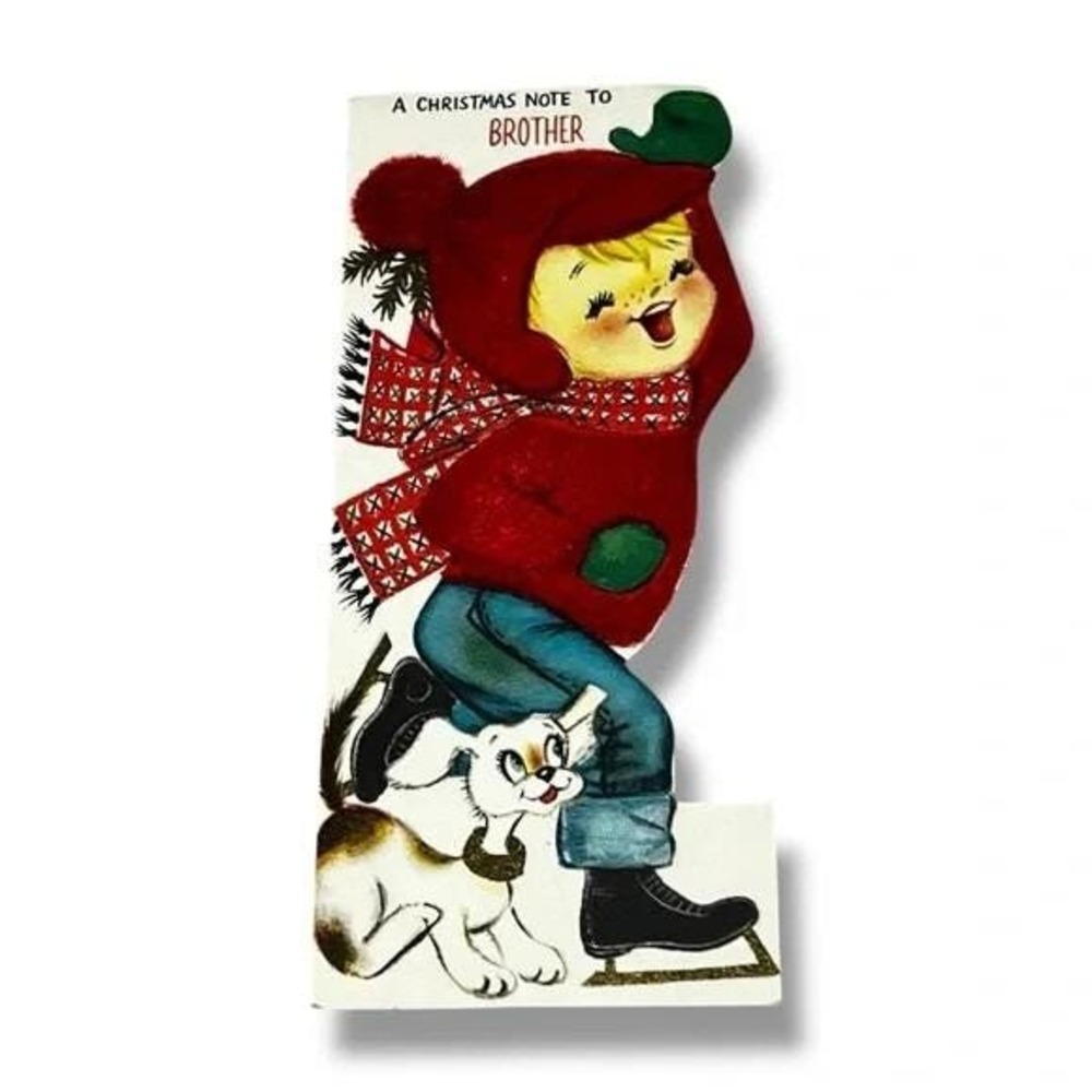 Hallmark A Christmas Note to Brother Boy Ice Skating Vintage Holiday Card DBX